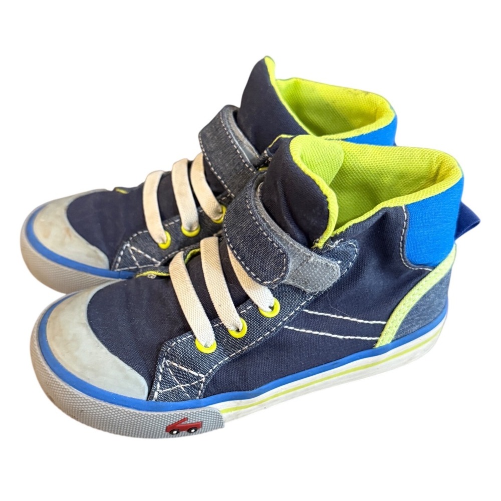 See Kai Run Kids Navy Blue Neon Yellow High Top Sneakers Size 11